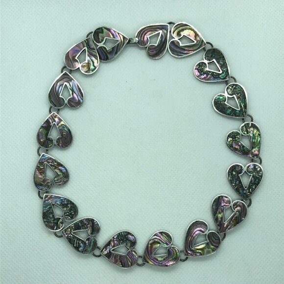 💛 Silver Abalone Heart Choker Necklace - Picture 2 of 5